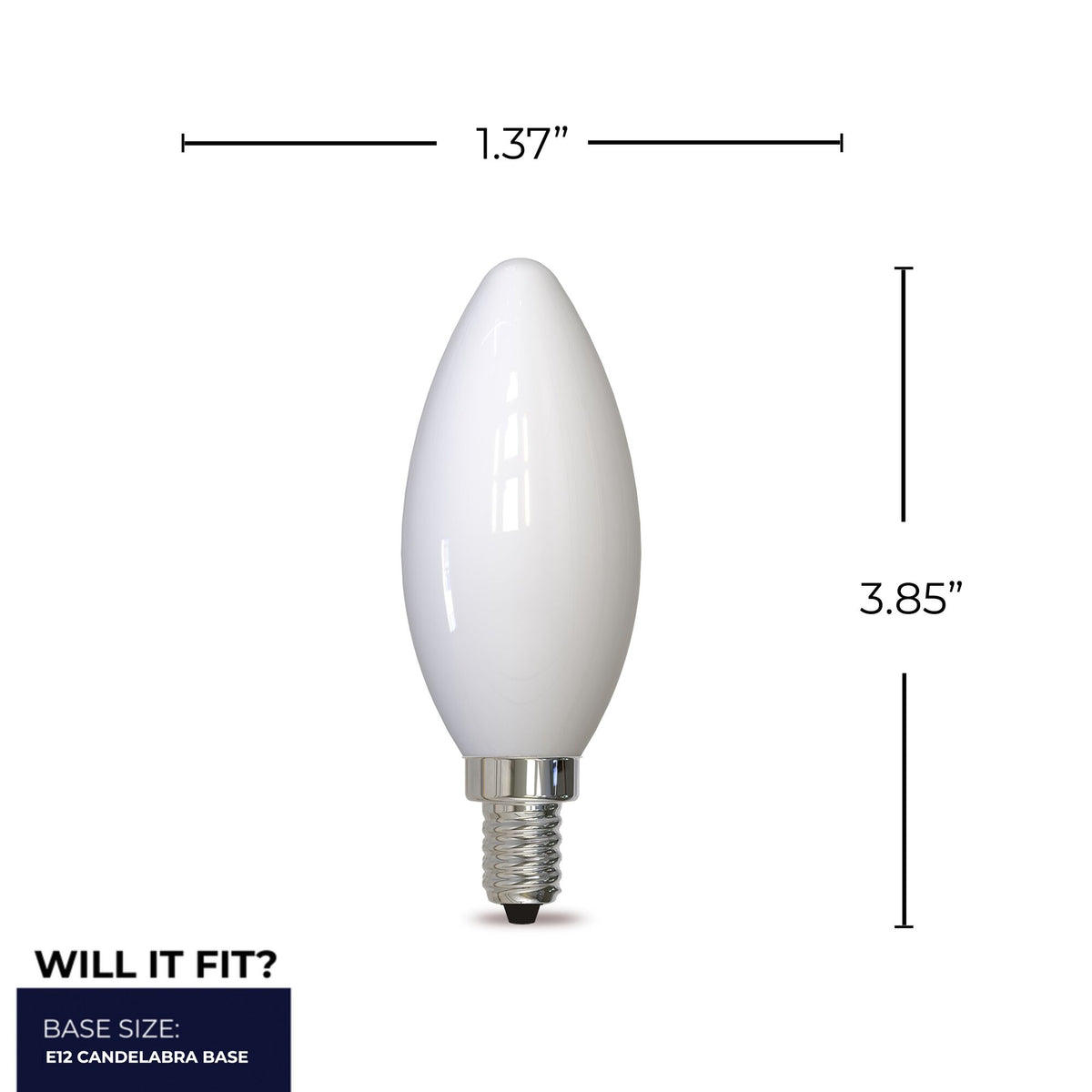 Bulbrite LED Filament 4W Dimmable B11 Light Bulb with Milky Glass Finish and E12 Candelabra Base – 4000K Cool White Light, 300 Lumens, 4-Pack