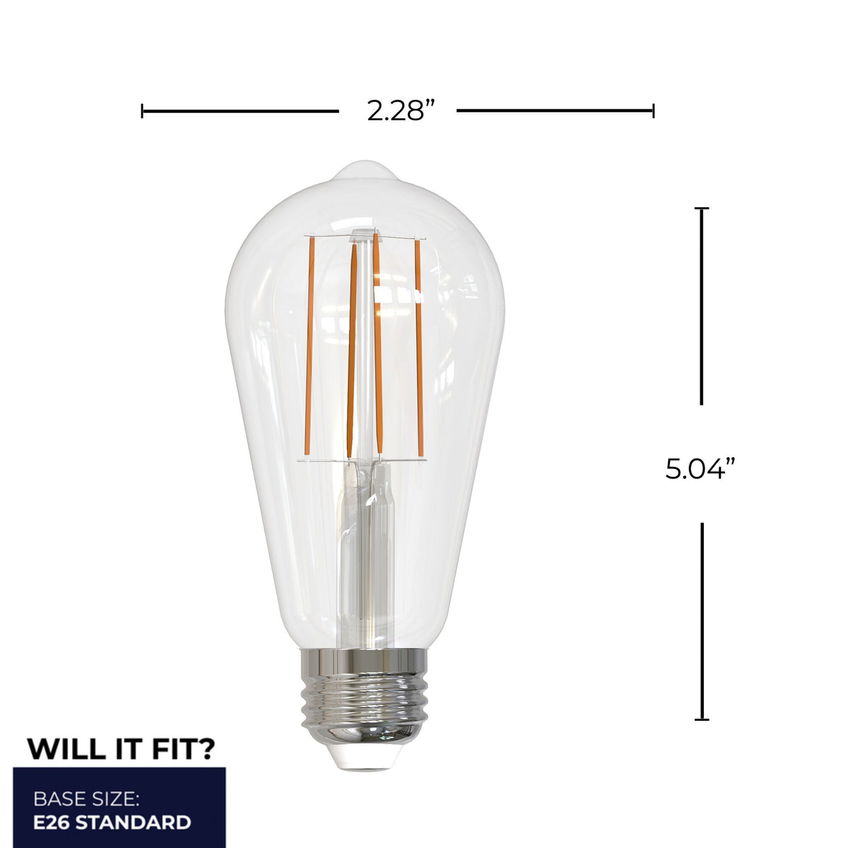 Bulbrite LED Filament 8.5W Dimmable ST18 Light Bulb with Clear Glass Finish and E26 Medium Base – 4000K Cool White Light, 800 Lumens, 4-Pack
