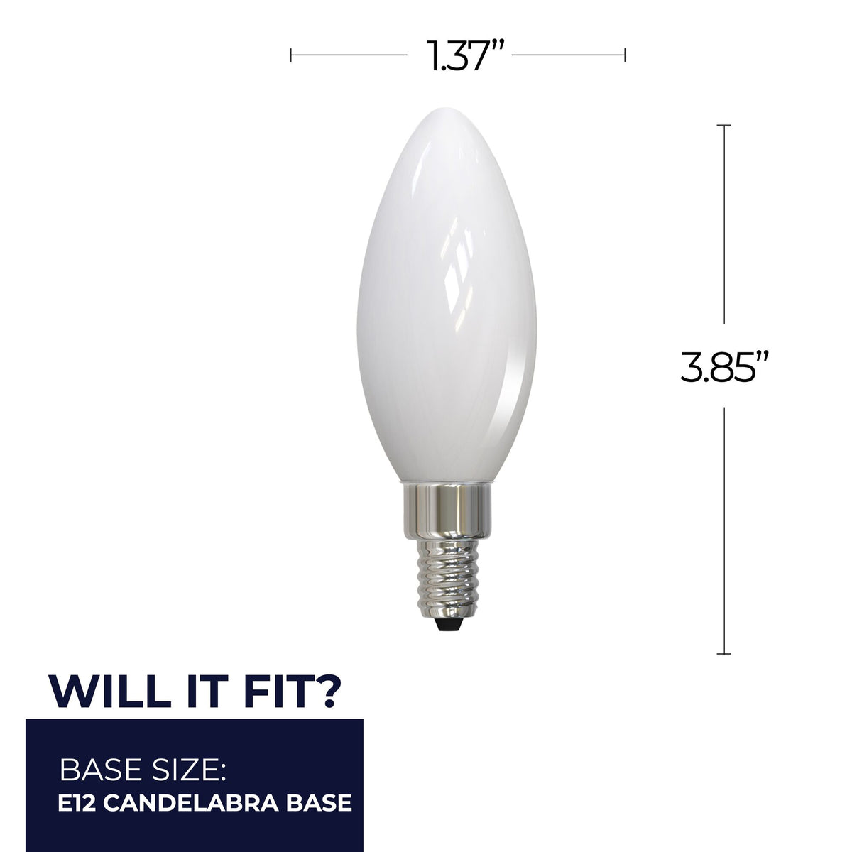 Bulbrite 5W Dimmable Milky Finish B11 LED Light Bulbs with E12 Candelabra Base, 2700K Warm White Light, 500 Lumens, 4-Pack