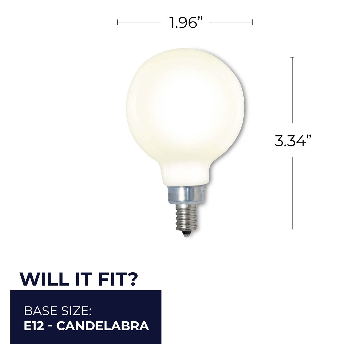 Bulbrite 4W Dimmable Milky Finish G16 E12 Candelabra Base LED Bulb – 350 Lumens, 2700K, and 80 CRI, 3-Pack