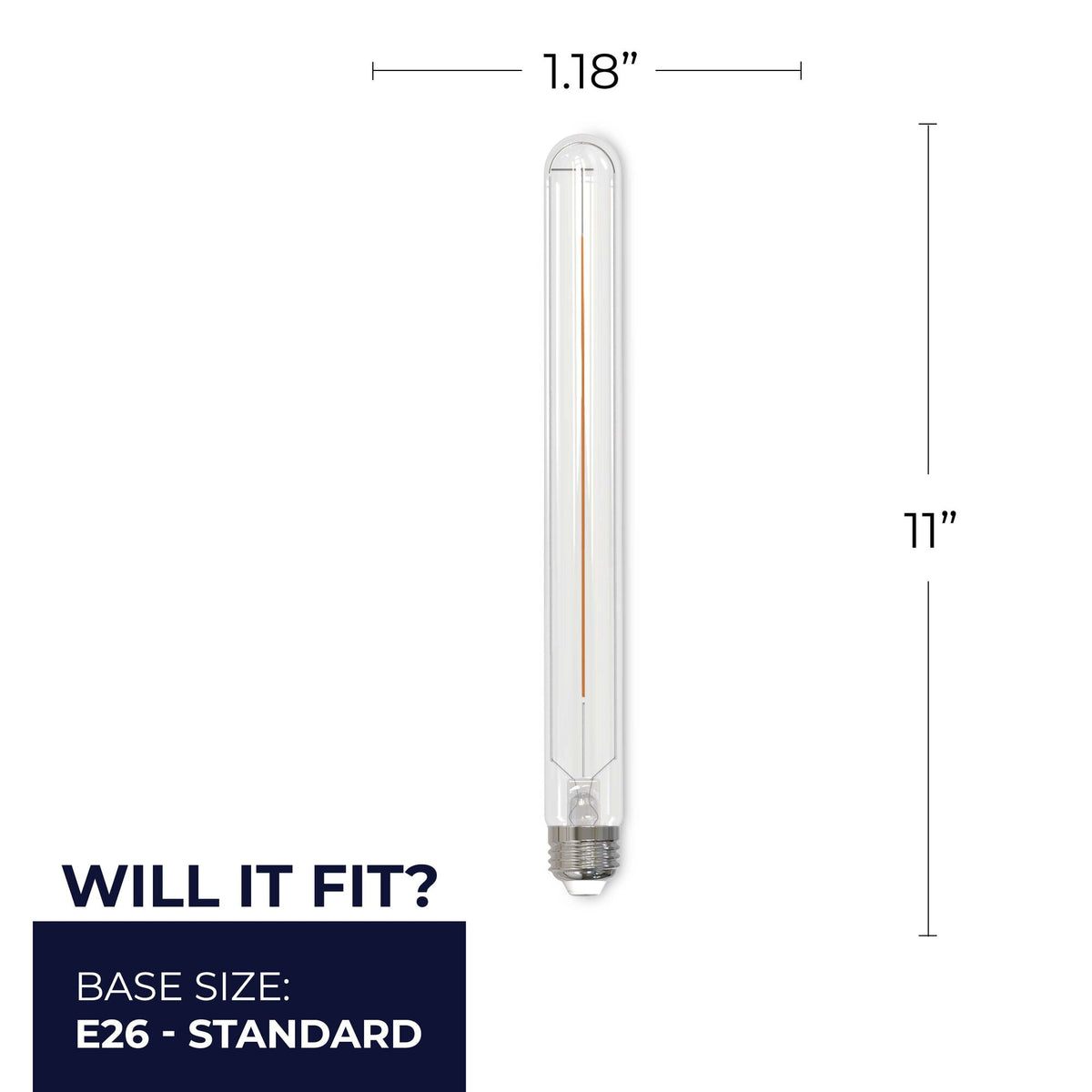 Bulbrite T9 11-Inch LED Light Bulb, 5W, 40W Equivalent, 3000K, E26 Medium Base, Clear, Dimmable, 500 Lumens, 3-Pack