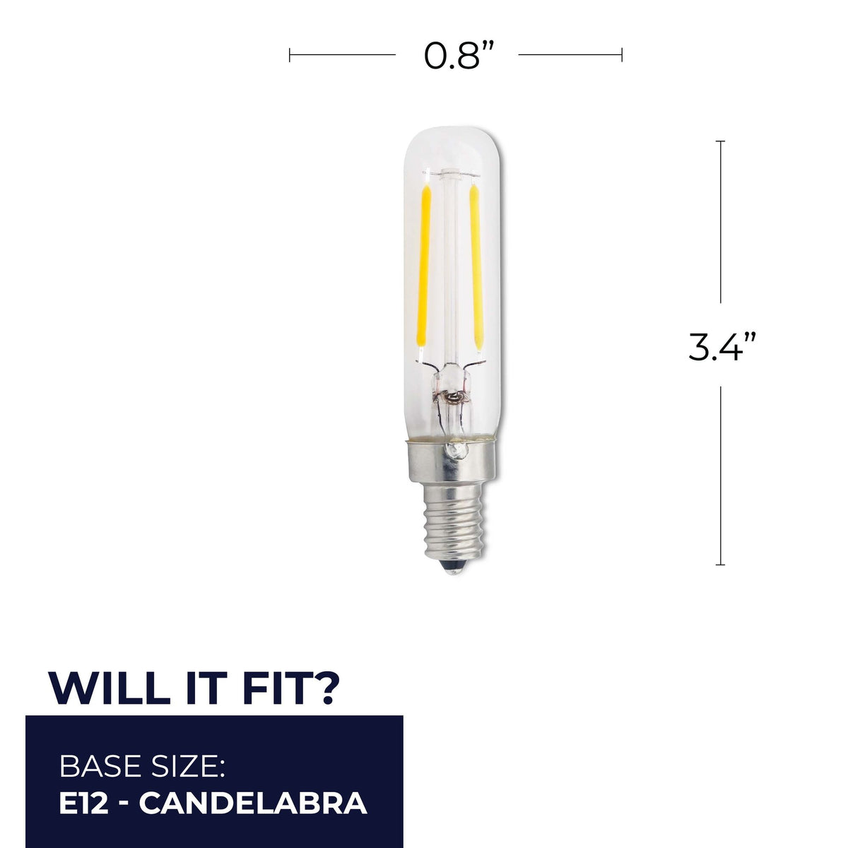 Bulbrite 2.5W Dimmable Clear Filament T6 E12 Candelabra Base LED Light Bulb – 180 Lumens, 2700K, 4-Pack