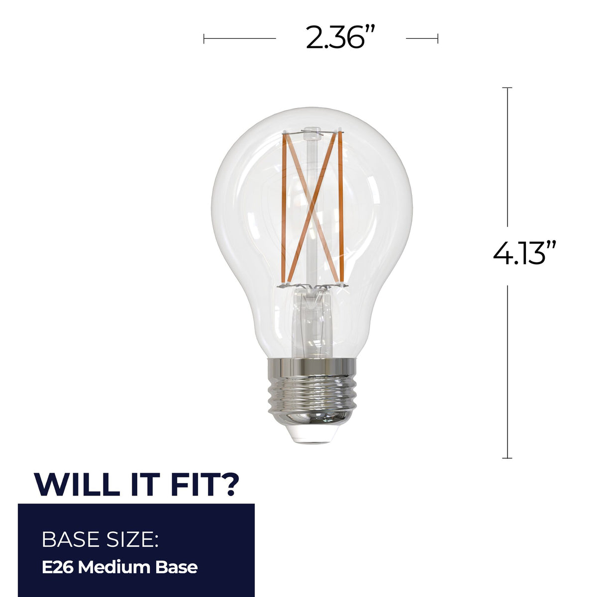 Bulbrite LED Filament 8.5W Dimmable A19 Light Bulb with Clear Glass Finish and E26 Medium Base – 5000K Soft Daylight Light, 800 Lumens, 4-Pack