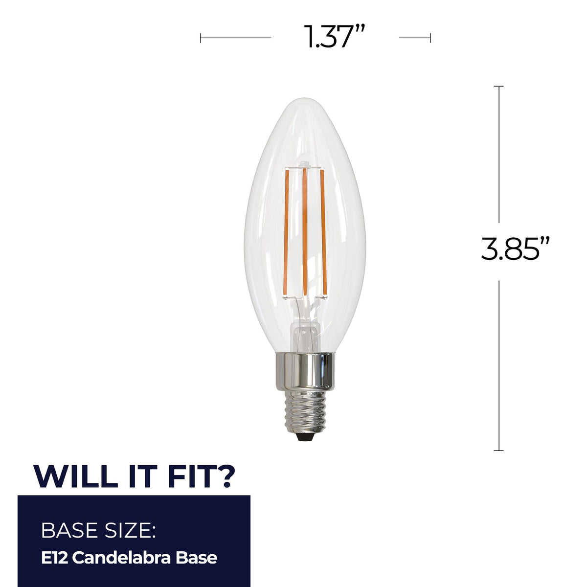 Bulbrite LED Filament 6.5W Dimmable B11 Light Bulb with Clear Glass Finish and E12 Candelabra Base – 5000K Soft Daylight Light, 750 Lumens, 4-Pack