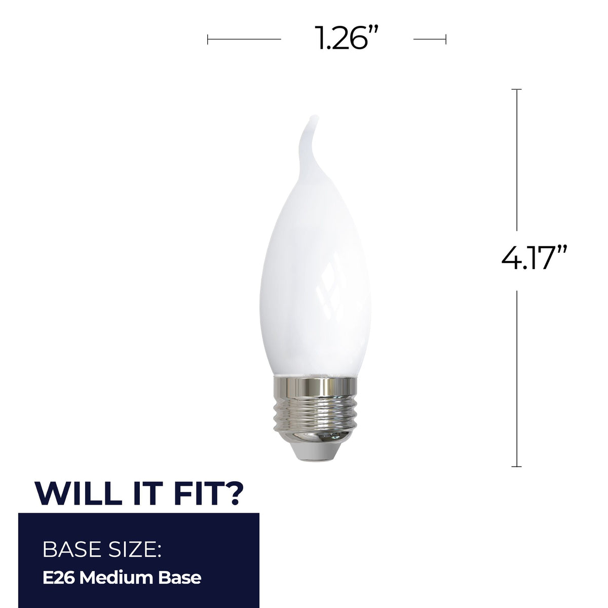 Bulbrite LED Filament 5W Dimmable CA10 Light Bulb with Milky Glass Finish and E26 Medium Base – 3000K Soft White Light, 500 Lumens, 4-Pack