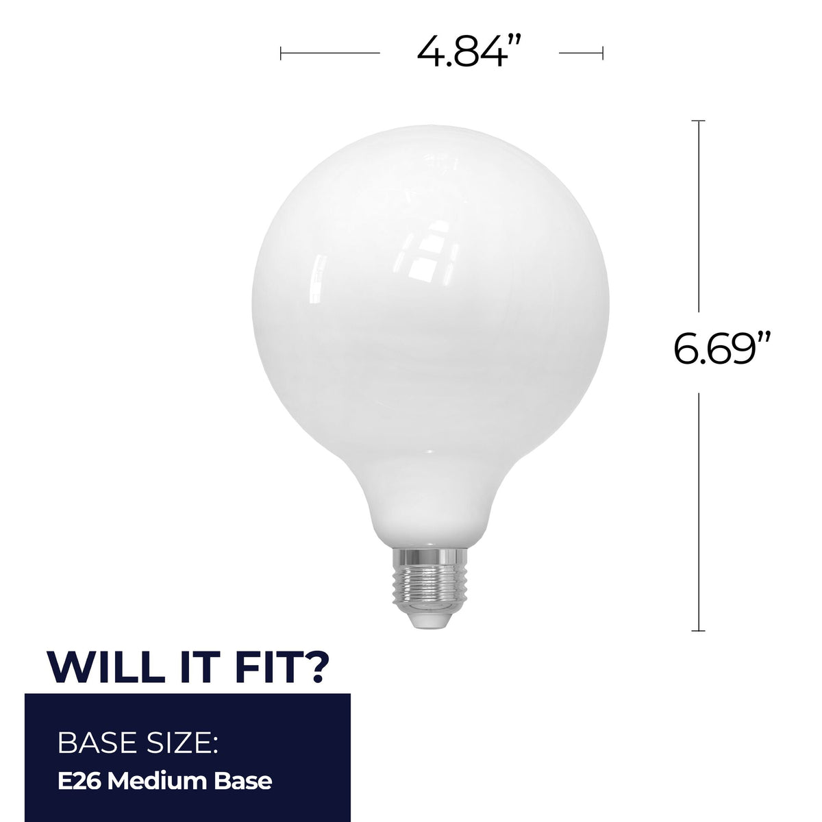 Bulbrite LED Filament 8.5W Dimmable G40 Light Bulb with Milky Glass Finish and E26 Medium Base – 4000K Cool White Light, 800 Lumens, 2-Pack
