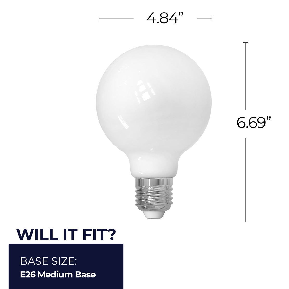 Bulbrite LED Filament 8.5W Dimmable G40 Light Bulb with Milky Glass Finish and E26 Medium Base – 5000K Soft Daylight Light, 800 Lumens, 2-Pack
