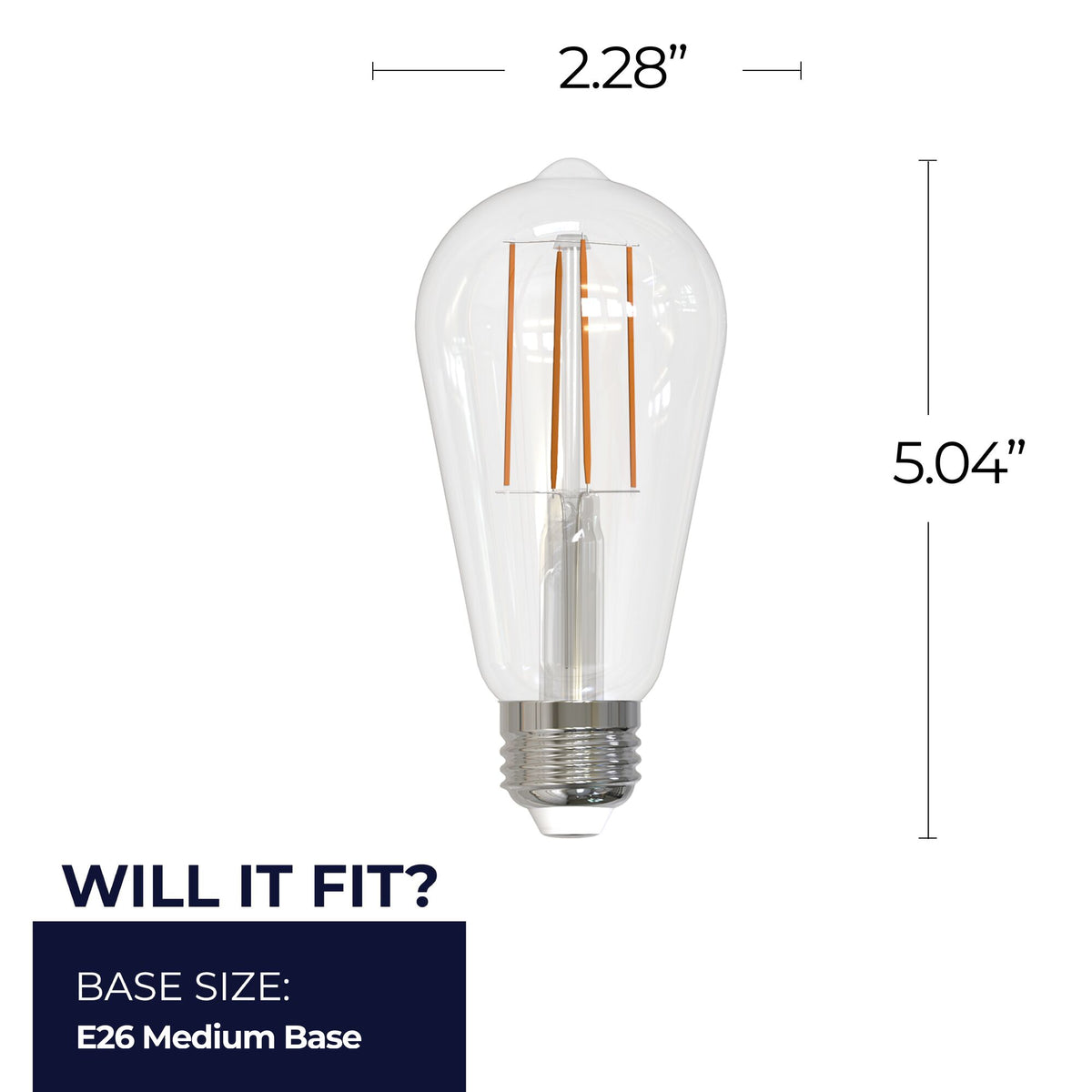 Bulbrite LED Filament 8.5W Dimmable ST18 Light Bulb with Clear Glass Finish and E26 Medium Base – 5000K Soft Daylight Light, 800 Lumens, 4-Pack