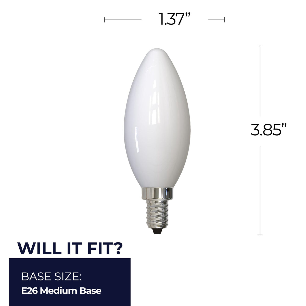 Bulbrite LED Filament 6.5W Dimmable B11 Light Bulb with Milky Glass Finish and E12 Candelabra Base – 2700K Warm White Light, 750 Lumens, 4-Pack