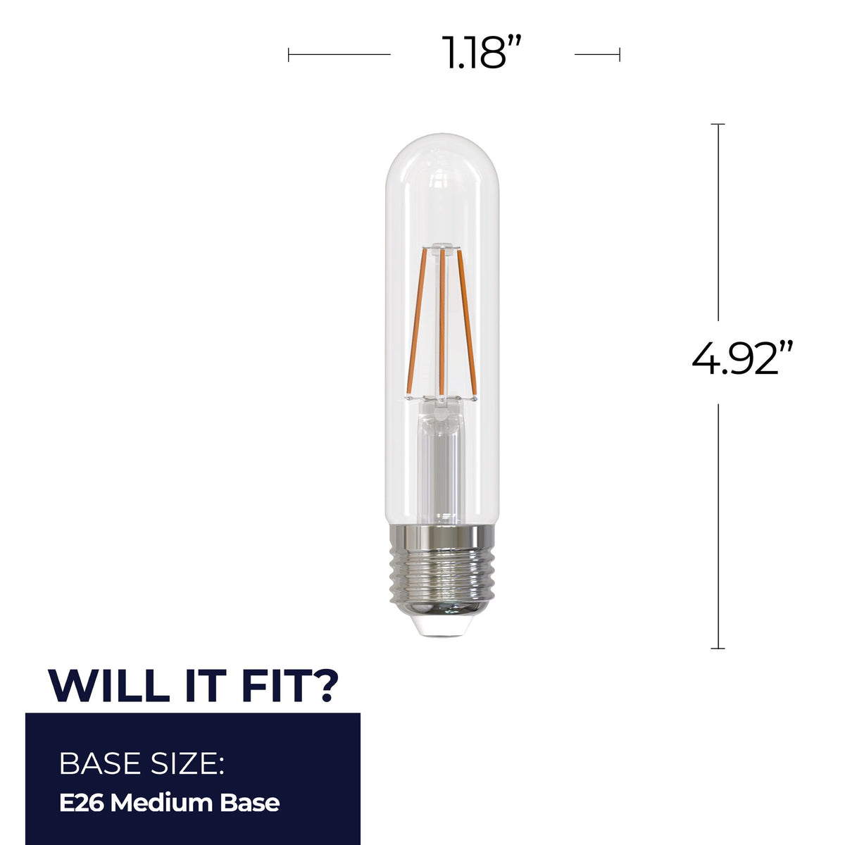 Bulbrite T9 Filament LED Light Bulb, 5W, 40W Equivalent, 5000K, E26 Medium Base, Clear, Dimmable, 400 Lumens, 4-Pack