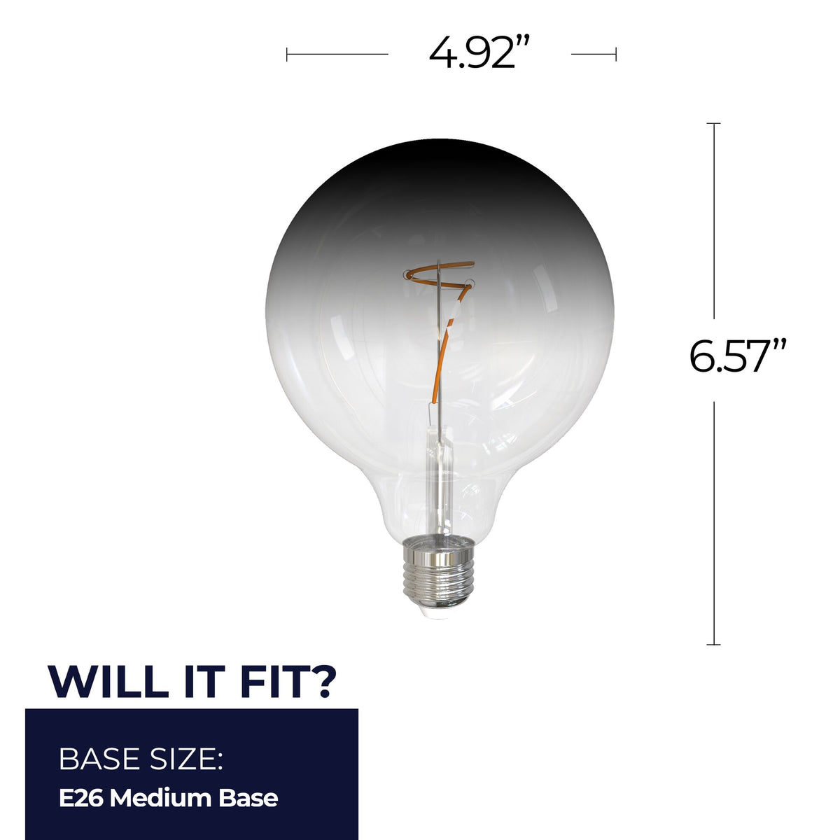 Bulbrite LED Filament 4.5W Dimmable G40 Light Bulb with Clear/Smoke Glass Finish and E26 Medium Base – 3000K Soft White Light, 200 Lumens, 2-Pack