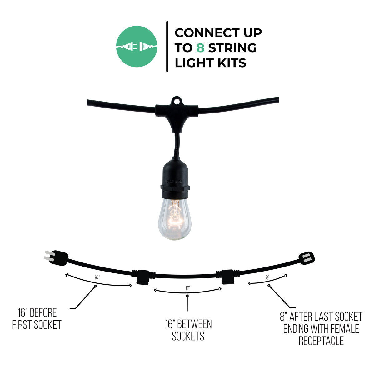 Bulbrite 14-Foot String Light Kit with with Clear Vintage Style S14 Incandescent Light Bulbs, 2-Pack
