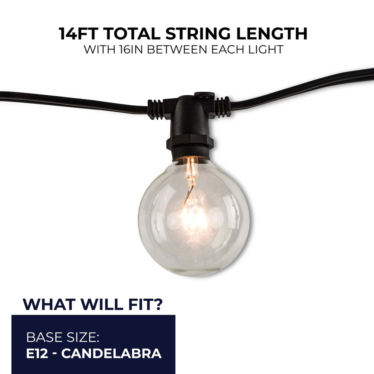 Bulbrite 25-Foot String Light Kit, 10W, 2700K, E12 Base, White Finish, Dimmable