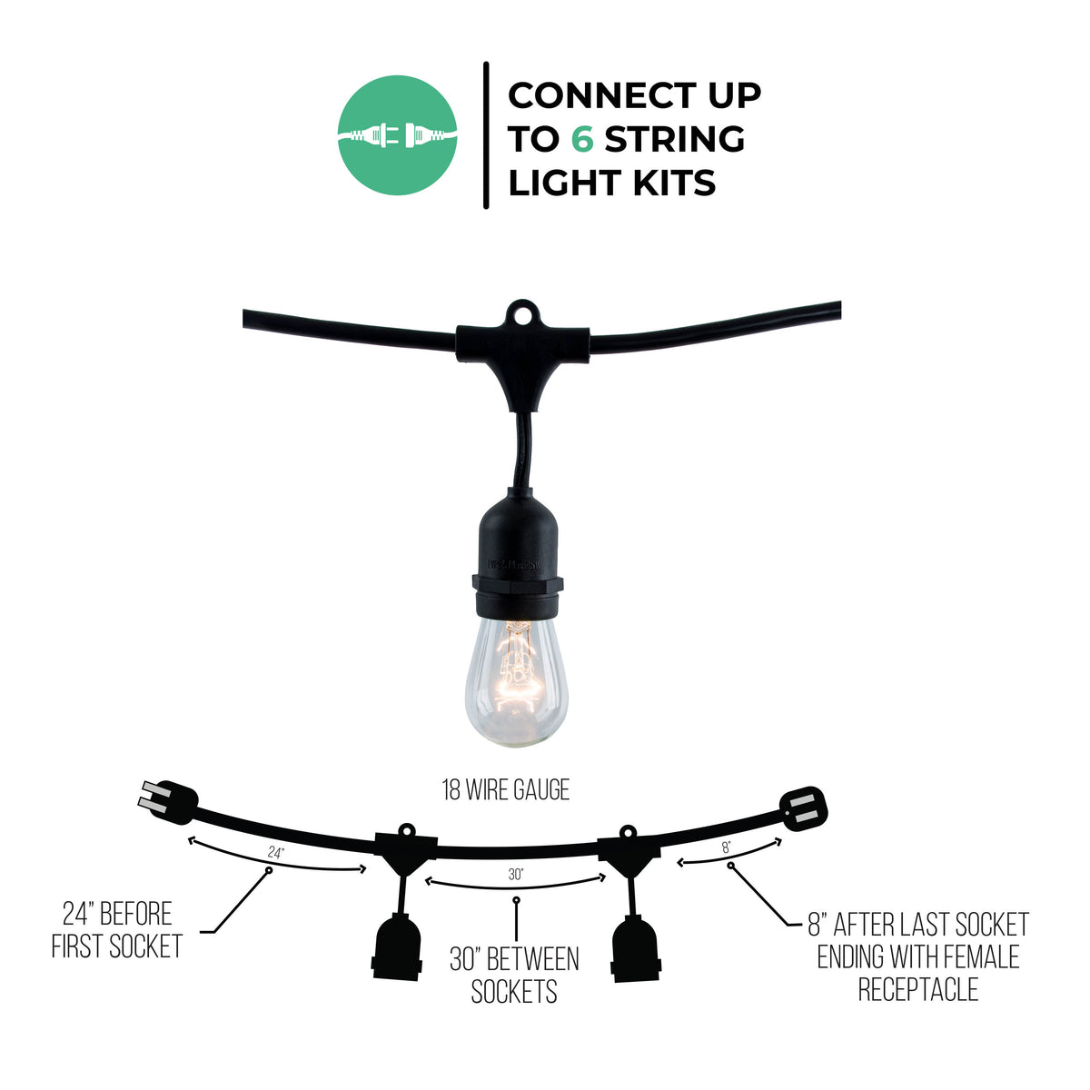 Bulbrite 30-Foot String Light Kit with Clear Vintage Style S14 Incandescent Light Bulbs