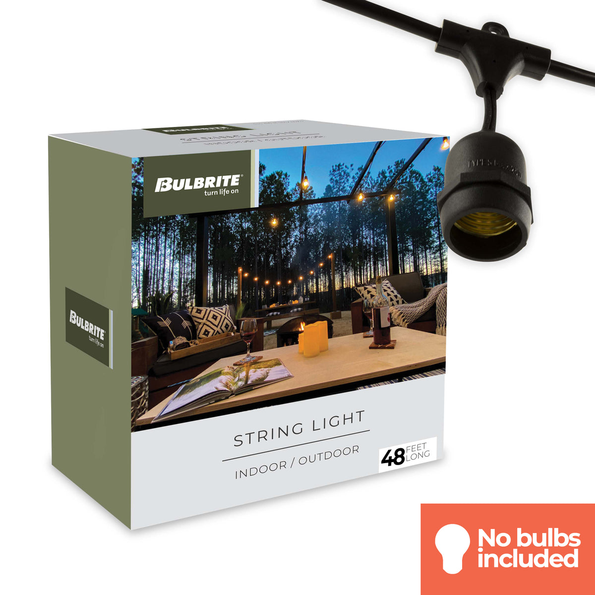 Bulbrite 48-Foot String Light Kit, E26 Base, Black Finish
