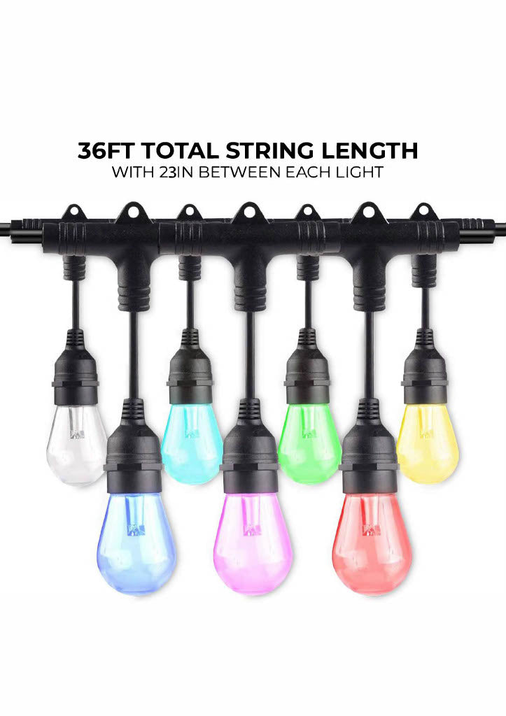 Bulbrite Solana 36 – FT Smart String Light Kit with Shatter Resistant RGB Color Changing LED Light Bulbs