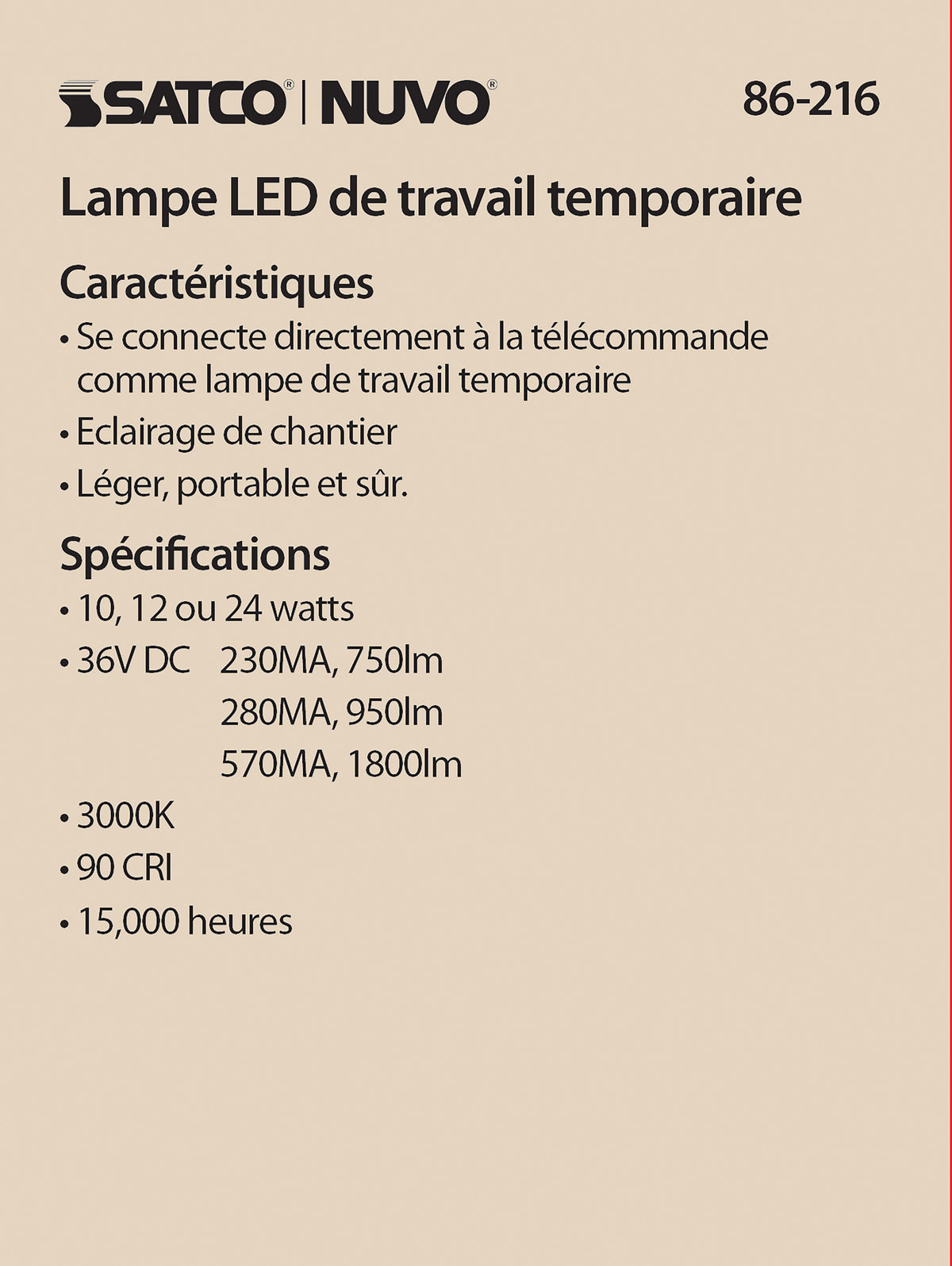 Temporary work Light - LED - For use with remote drivers - Low voltage 10W/12W/24W - 3000K - 12 Volts - Frost Finish