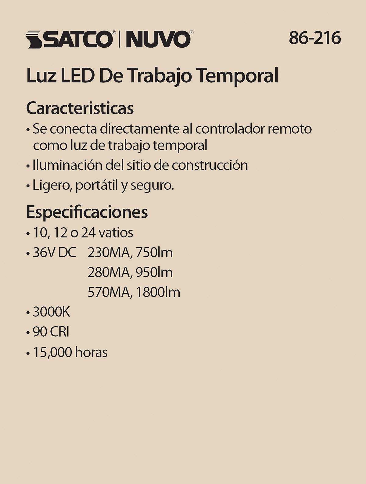 Temporary work Light - LED - For use with remote drivers - Low voltage 10W/12W/24W - 3000K - 12 Volts - Frost Finish