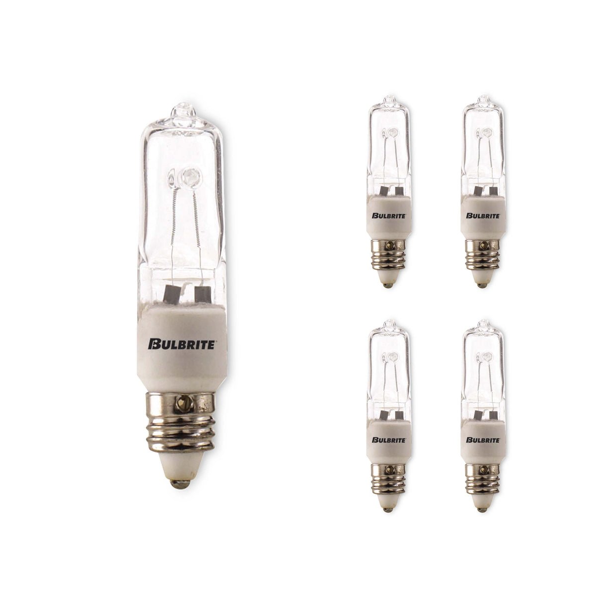 Bulbrite Pack of (5) 75 Watt Dimmable Clear T4 Mini-Candelabra (E11) Halogen Bulb, 2900K, 1350 Lumens