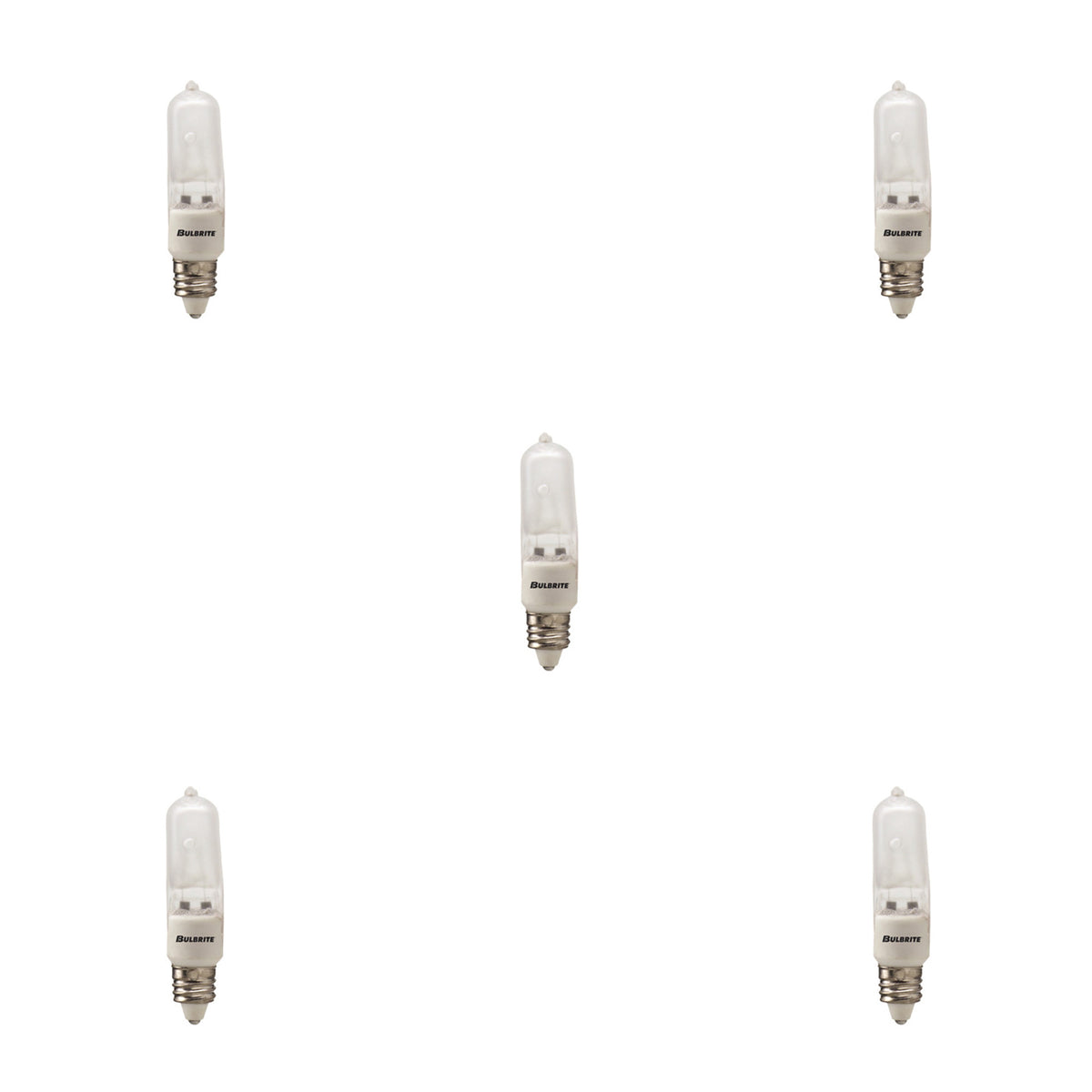 Bulbrite Halogen Pack of (5) Dimmable 120-Volt T4 Mini Bulbs with Frost Glass Finish and Mini-Candelabra (E11) Screw Base, 100 Watt, 2900K (Soft White Light)