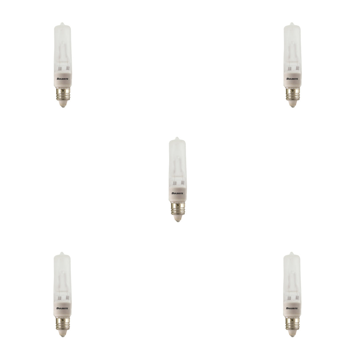 Bulbrite Halogen Pack of (5) Dimmable 120-Volt T4 Mini Bulbs with Frost Glass Finish and Mini-Candelabra (E11) Screw Base, 150 Watt, 2900K (Soft White Light)
