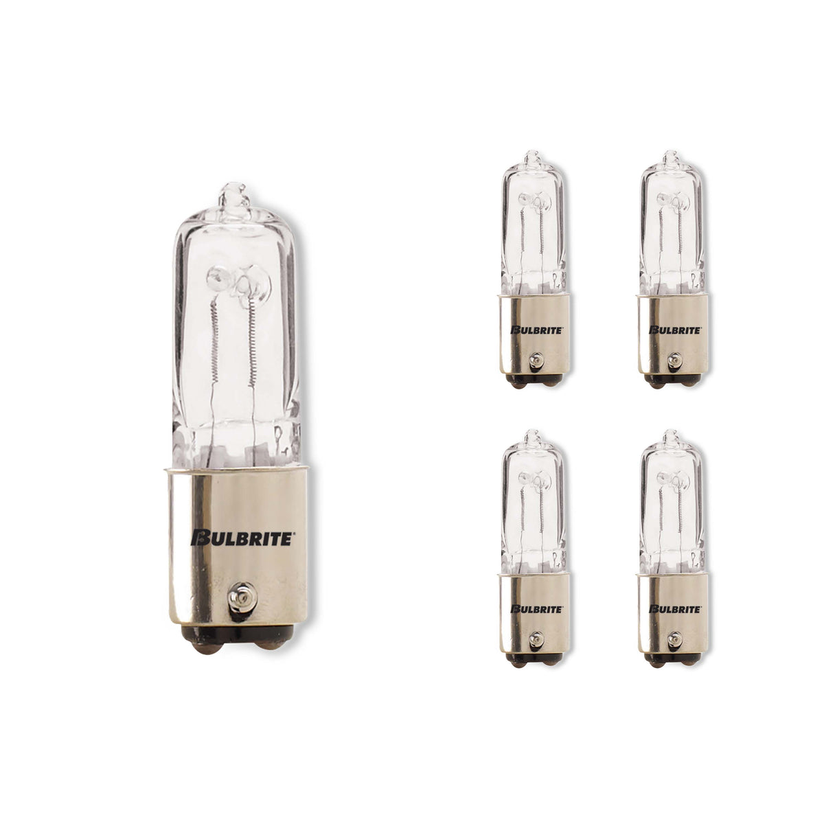 Bulbrite Pack of (5) Halogen T4 Double-Contact Bayonet Base (BA15D) Light Bulb, 50 Watt, Clear
