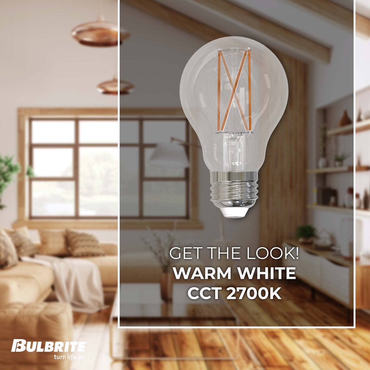 Bulbrite 6.5W Dimmable A19 LED Filament with Clear Finish and Medium Screw E26 Base – 2700K Warm White Light 450 Lumens, 4-Pack