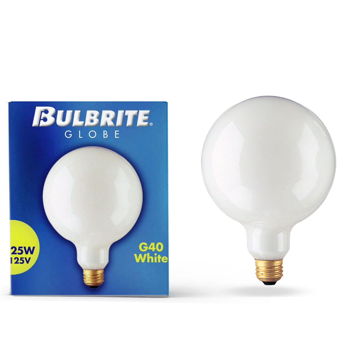 Bulbrite G40 Incandescent Light Bulb, 25W, 2700K, E26 Base, White Finish, Dimmable, 12-Pack