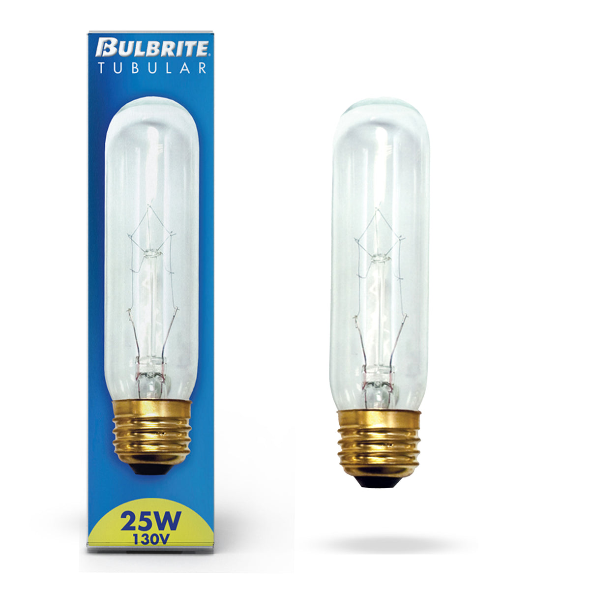 Bulbrite Incandescent Dimmable 40W Tubular T10 Light Bulbs with E26 Medium BaseScrew Base, 2700K Warm White Light, 25-Pack