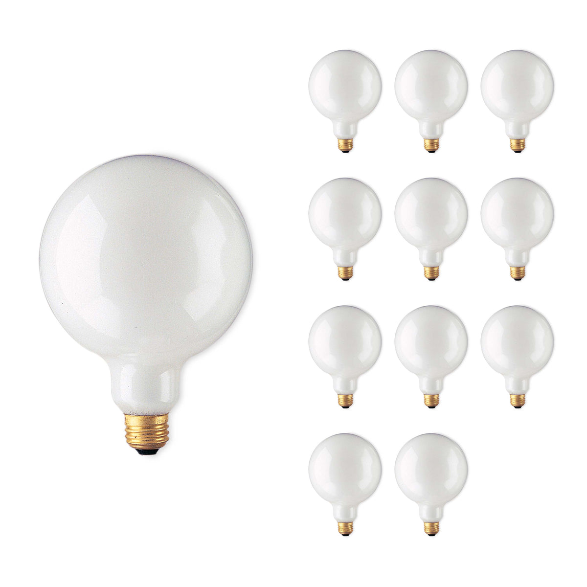 Bulbrite Pack of (12) Incandescent G40 Medium Screw Base (E26) Light Bulb, 60 Watt, White