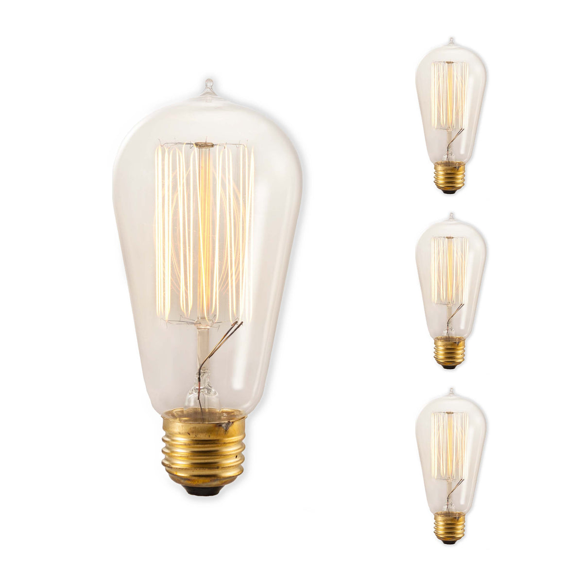Bulbrite Incandescent Pack of (4) Dimmable 40 Watt Nostalgic Edison Squirrel Cage-style ST18 Light Bulbs with Antique Glass Finish and Medium (E26) Screw Base, 2200K (Amber Light)