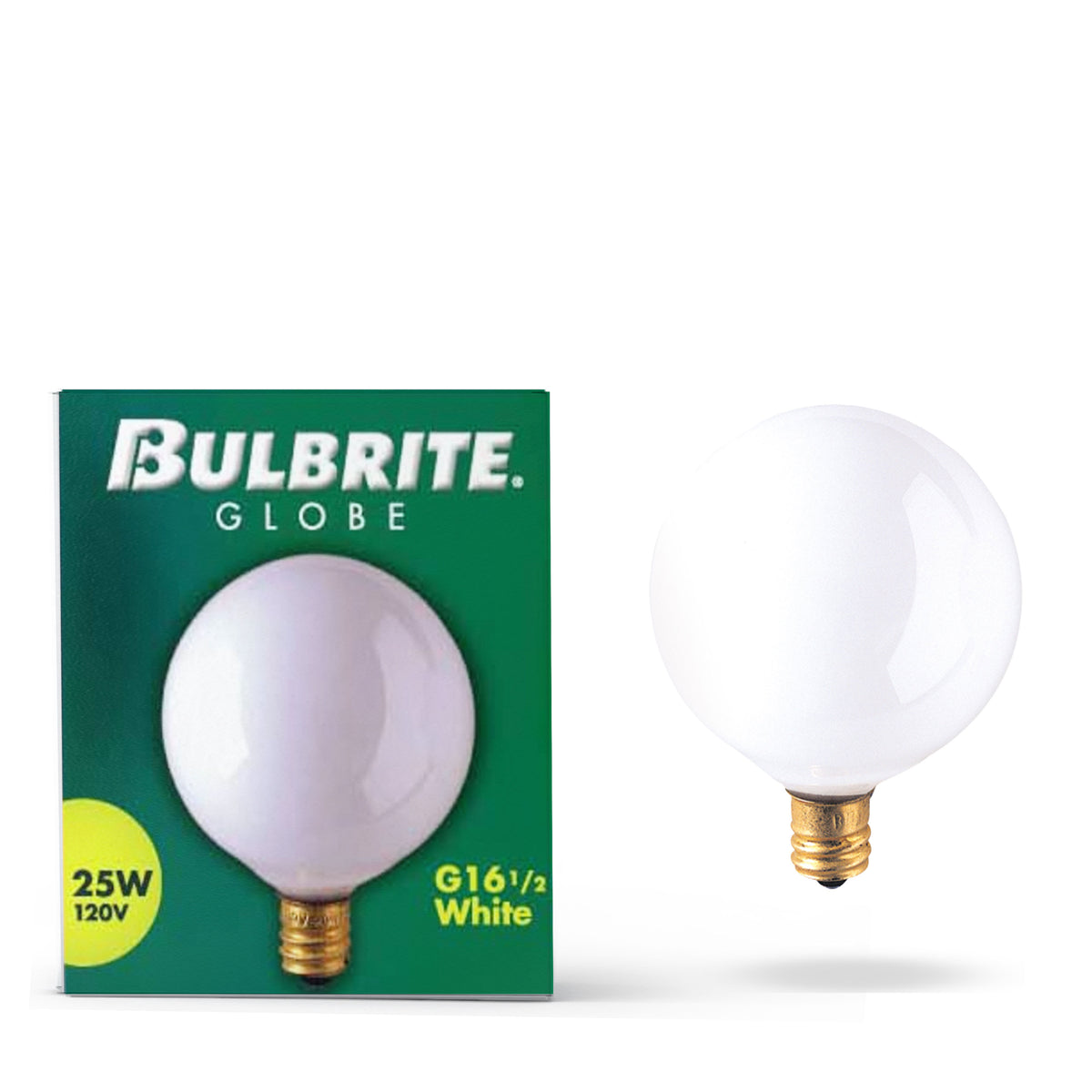 Bulbrite Incandescent 25W G16.5 Light Bulbs with a White Finish and E12 Candelabra Base, 2700K Warm White Light, 25-Pack