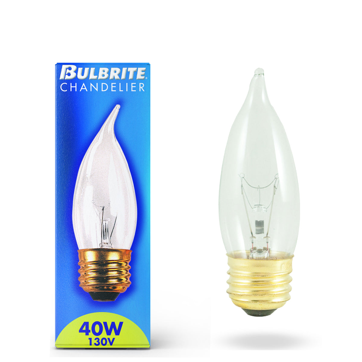 Bulbrite CA10 Incandescent Light Bulb, 40W, 2700K, E26 Base, Clear Finish, Dimmable, 50-Pack