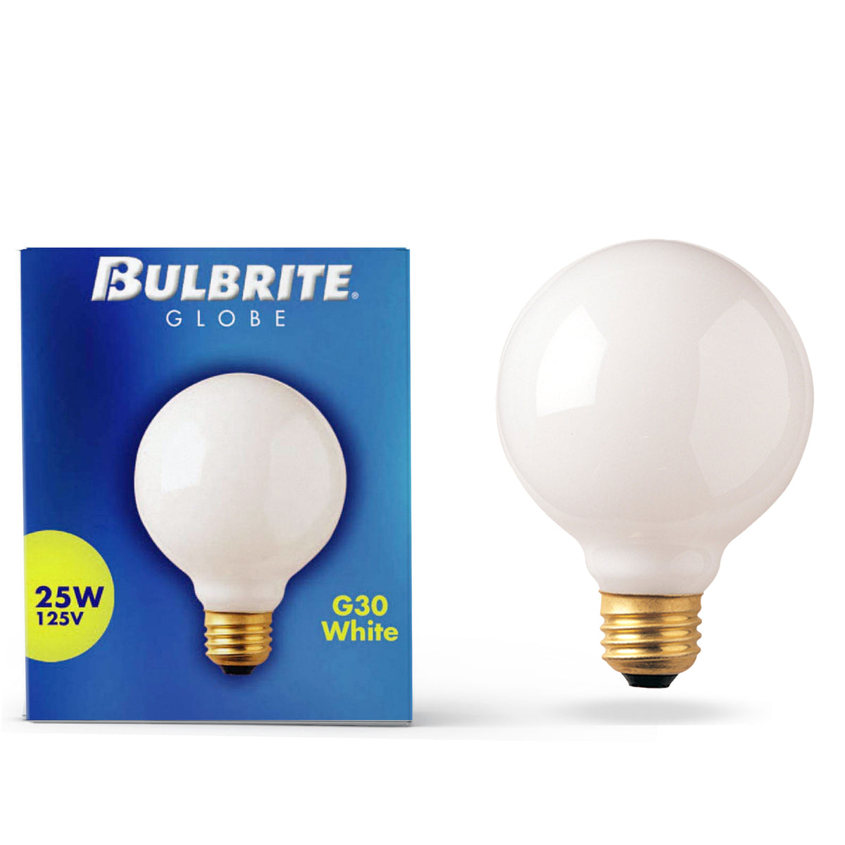 Bulbrite G30 Incandescent Light Bulb, 25W, 2700K, E26 Base, White Finish, Dimmable, 12-Pack