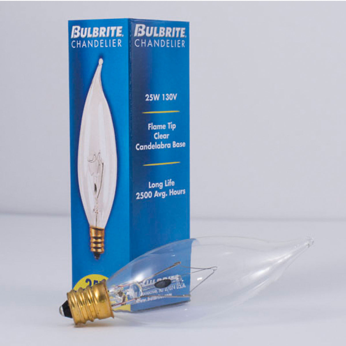Bulbrite CA8 Incandescent Light Bulb, 25W, 2700K, E12 Base, Clear Finish, Dimmable, 50-Pack, 165 Lumens