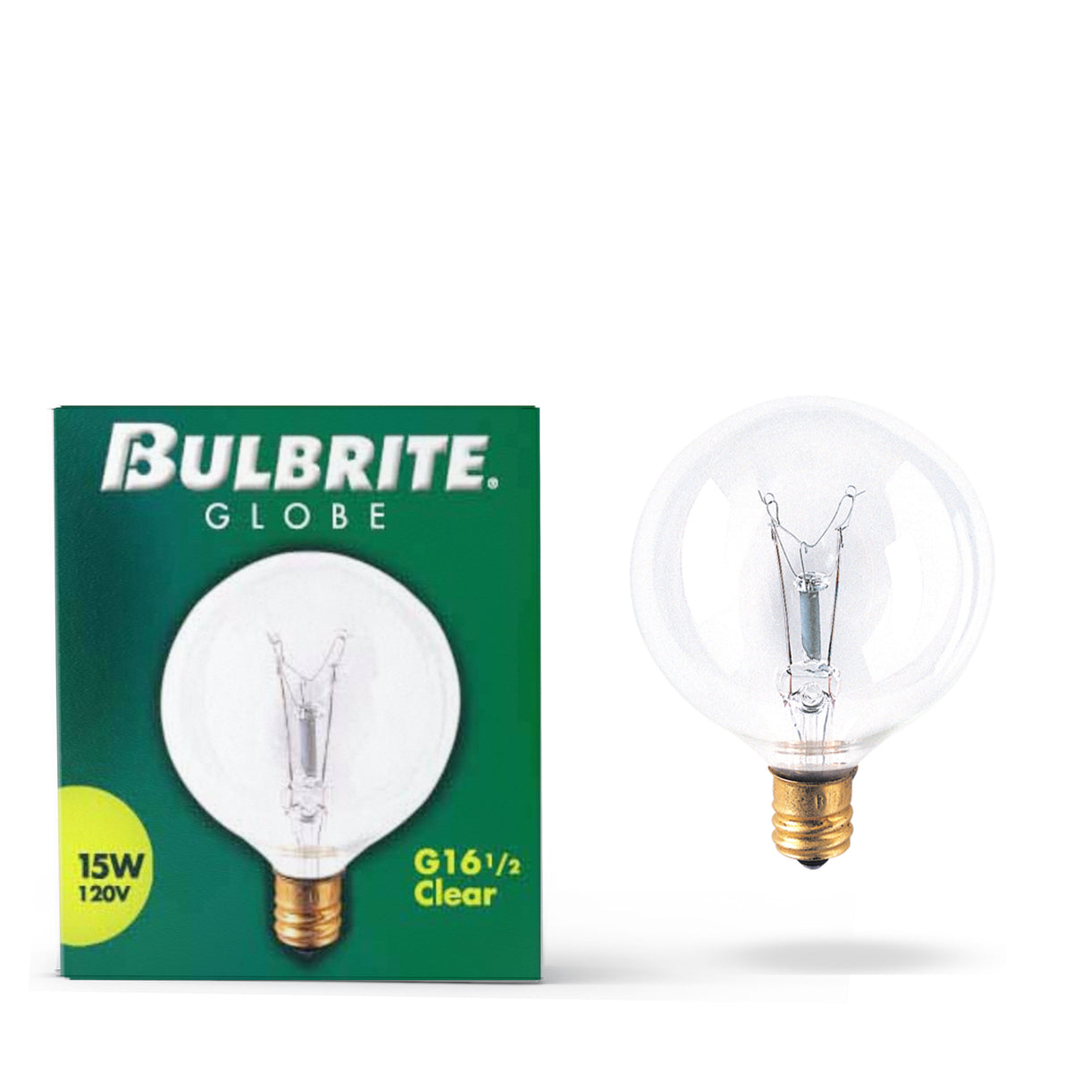 Bulbrite G16 Incandescent Light Bulb, 15W, 2700K, E12 Base, Clear Finish, Dimmable, 40-Pack