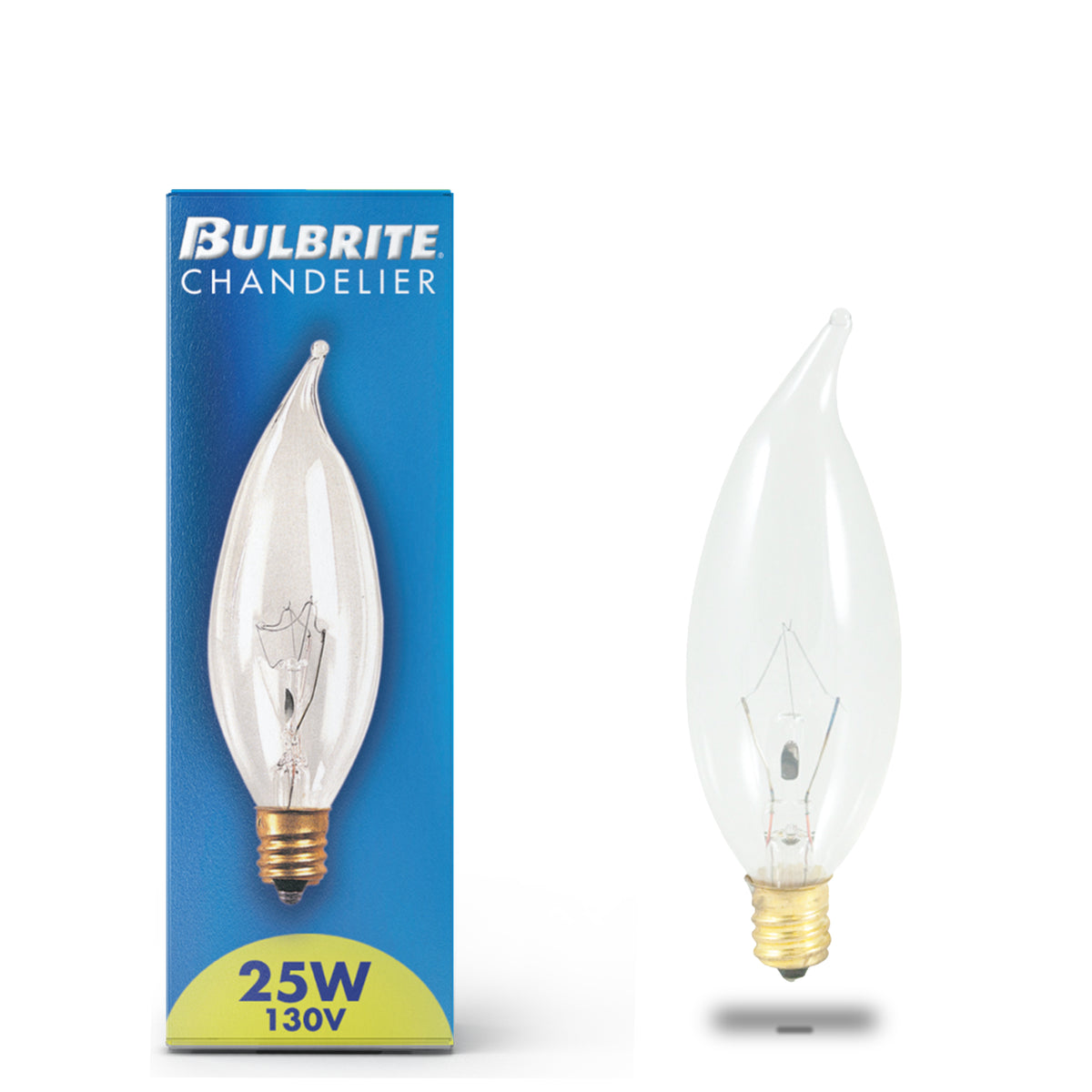 Bulbrite CA10 Incandescent Light Bulb, 25W, 2700K, E12 Base, Clear Finish, Dimmable, 50-Pack, 165 Lumens