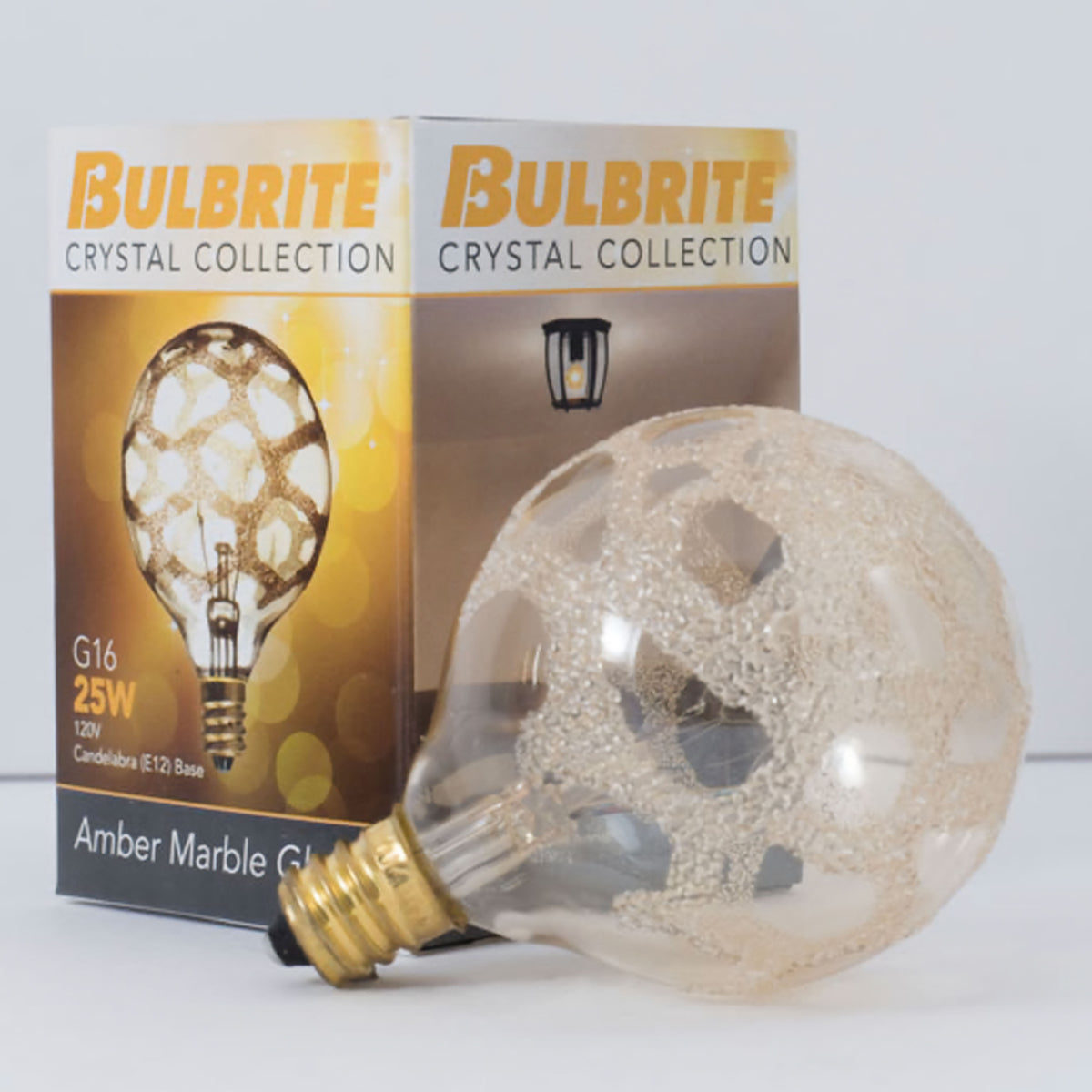 Bulbrite Crystal Collection 25W Globe G16 Incandescent Light Bulbs with Amber Marble Glass Finish and E12 Candelabra BaseScrew Base, 6-Pack
