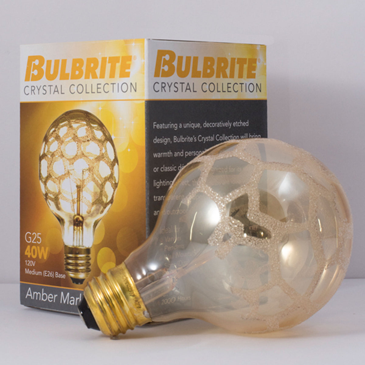 Bulbrite Crystal Collection 40W Globe G25 Incandescent Light Bulbs with Amber Marble Glass Finish and E26 Medium BaseScrew Base, 6-Pack