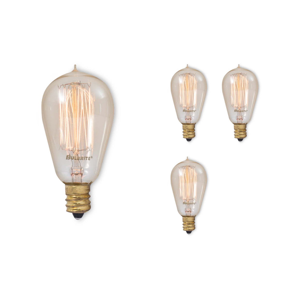 Bulbrite Pack of (4) 25 Watt Dimmable Antique ST15 Nostalgic Thread Incandescent Light Bulbs with Candelabra (E12) Base, 2200K Amber Light