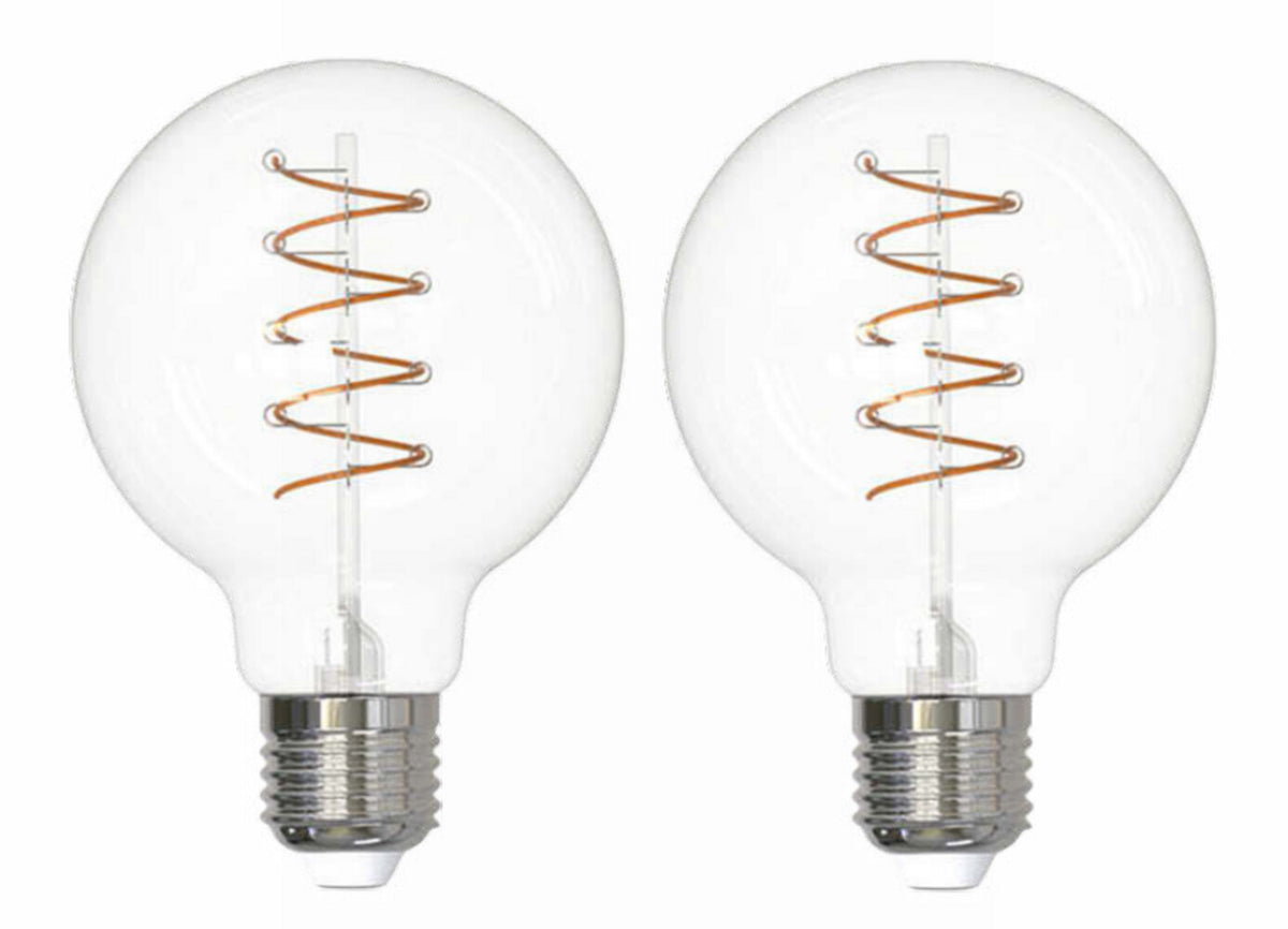 Bulbrite Pack of (2) 4 Watt Dimmable Antique Nostalgic Curved Filament G25 Medium (E26) LED Bulb - 2200K and 85 CRI