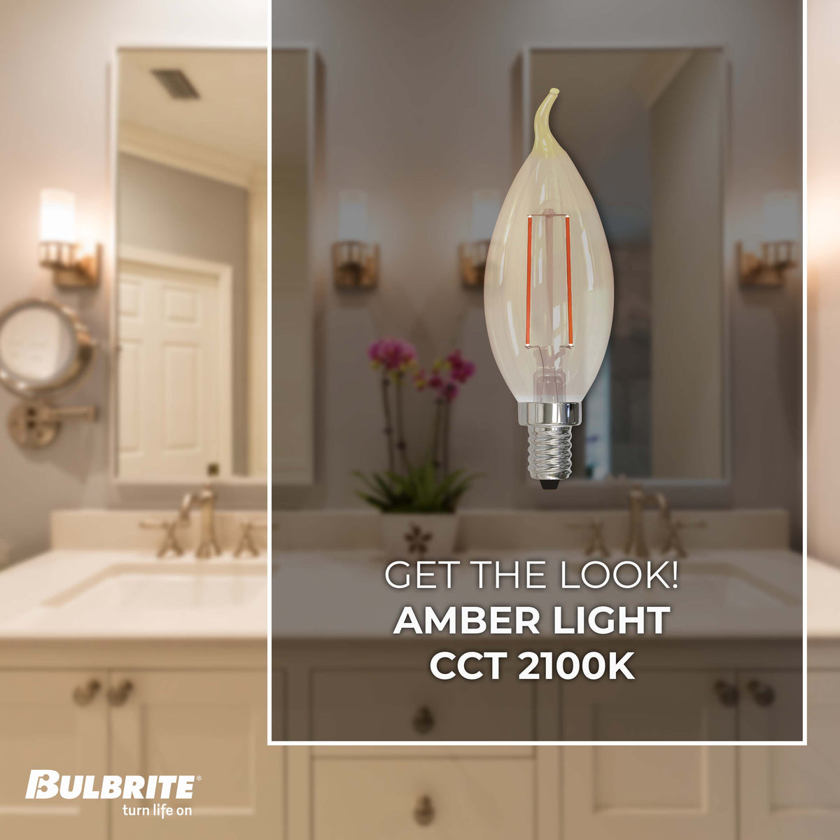 Bulbrite LED 2.5W Dimmable CA10 Light Bulb with an Antique Finish and an E12 – 2100K Amber Light 160 lumens, 6-Pack