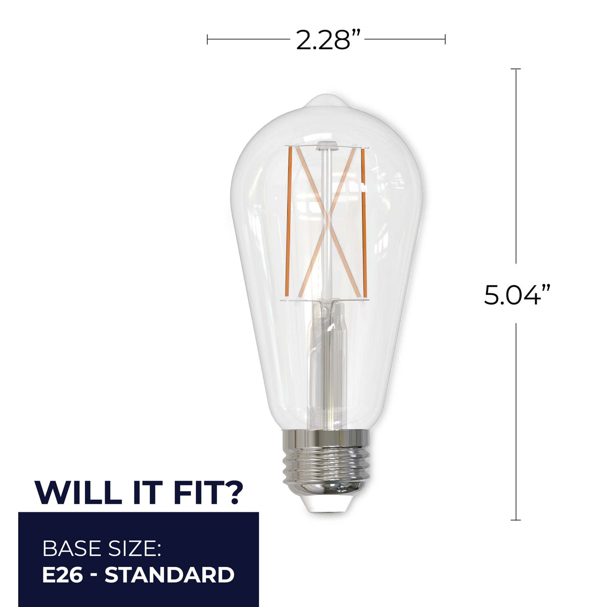 Bulbrite 8.5W Dimmable Clear ST18 LED Light Bulbs with E26 Medium Base, 2700K Warm White Light, 850 Lumens, 2-Pack