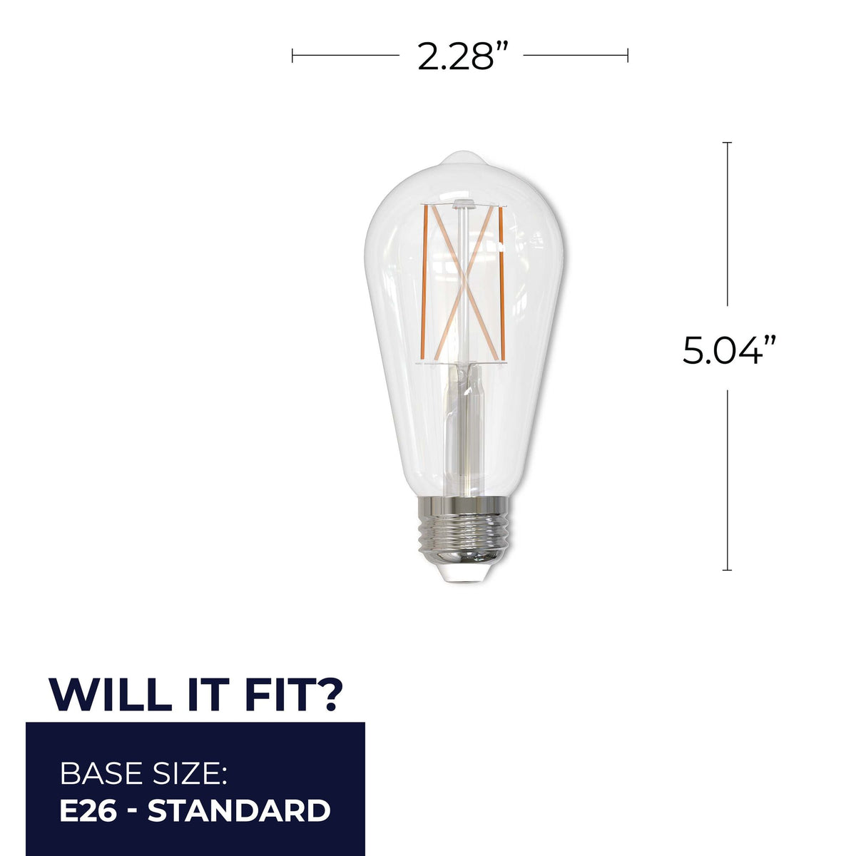 Bulbrite 8.5W Dimmable Clear Filament ST18 E26 Medium Base LED Bulb – 850 Lumens, 3000K, and 90 CRI, 2-Pack