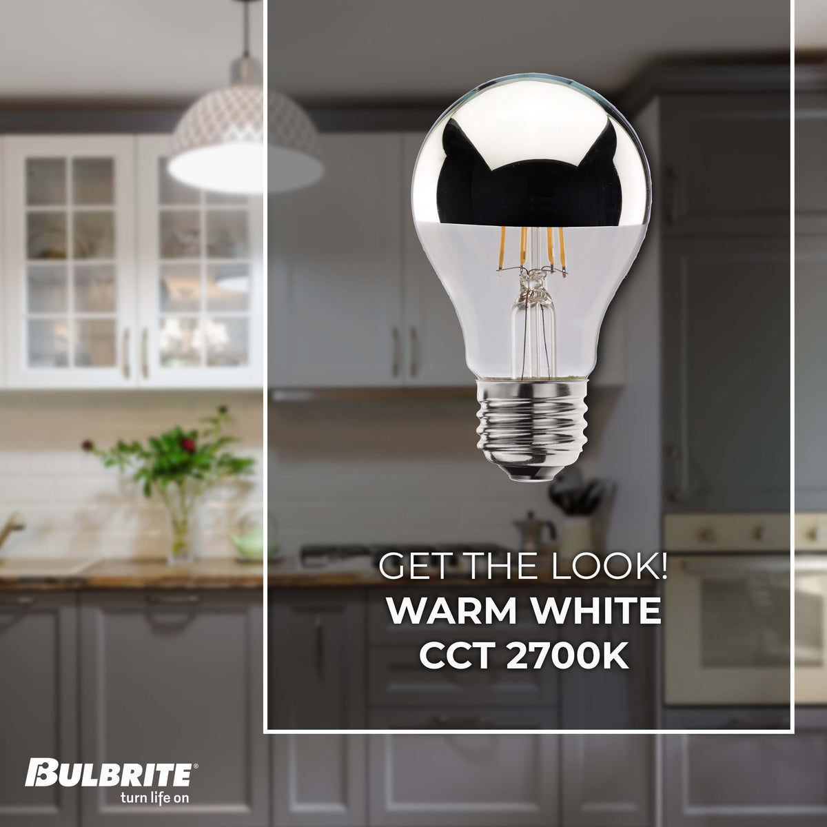 Bulbrite LED Filament Dimmable 4.5W Half Chrome A19 Light Bulbs with E26 Medium BaseScrew Base, 2700K Warm White Light, 2-Pack