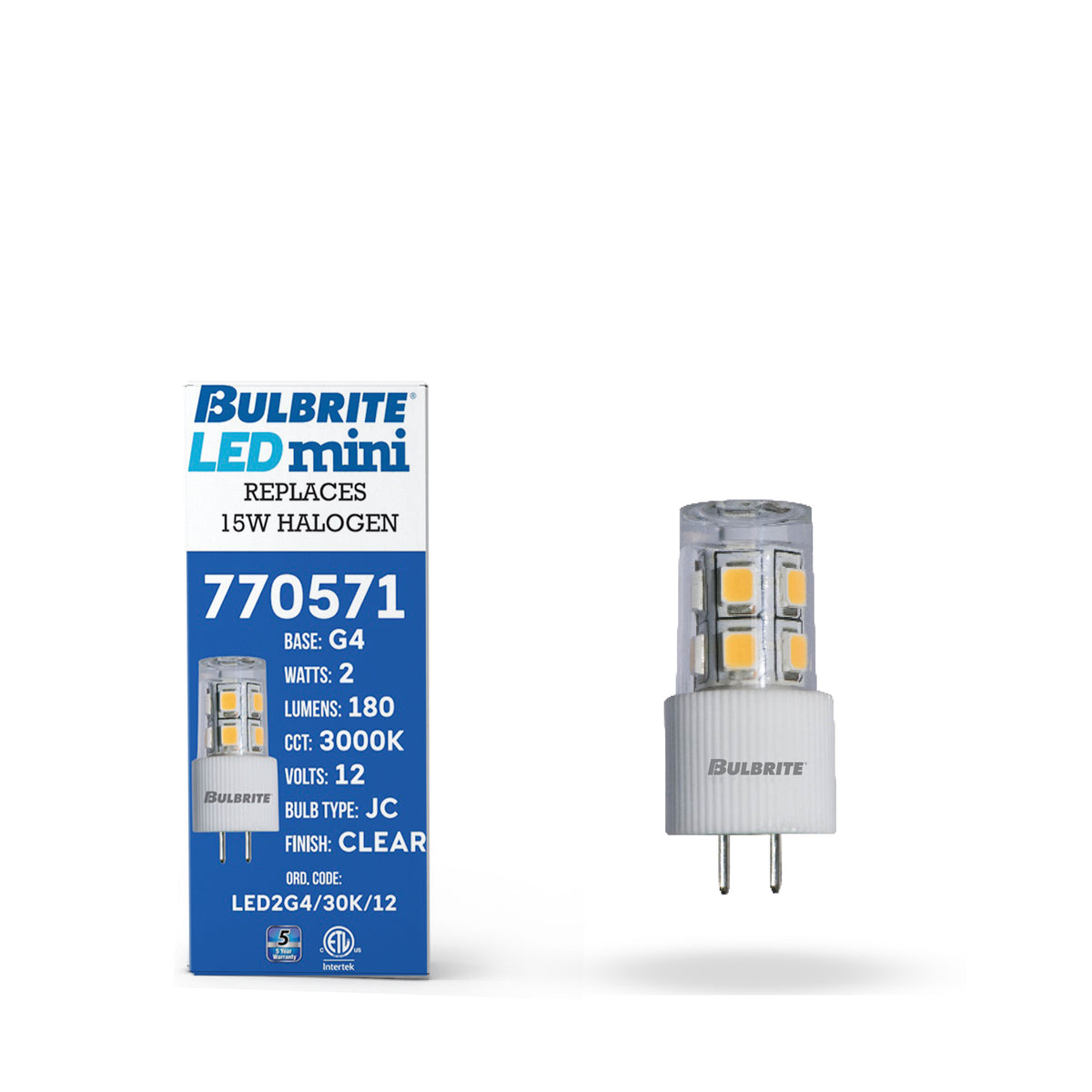 Bulbrite LED 12 – Volt JC Specialty Mini Bulbs with G4 (Bi – Pin) Base, 2W, 3000K Soft White Light, 3-Pack