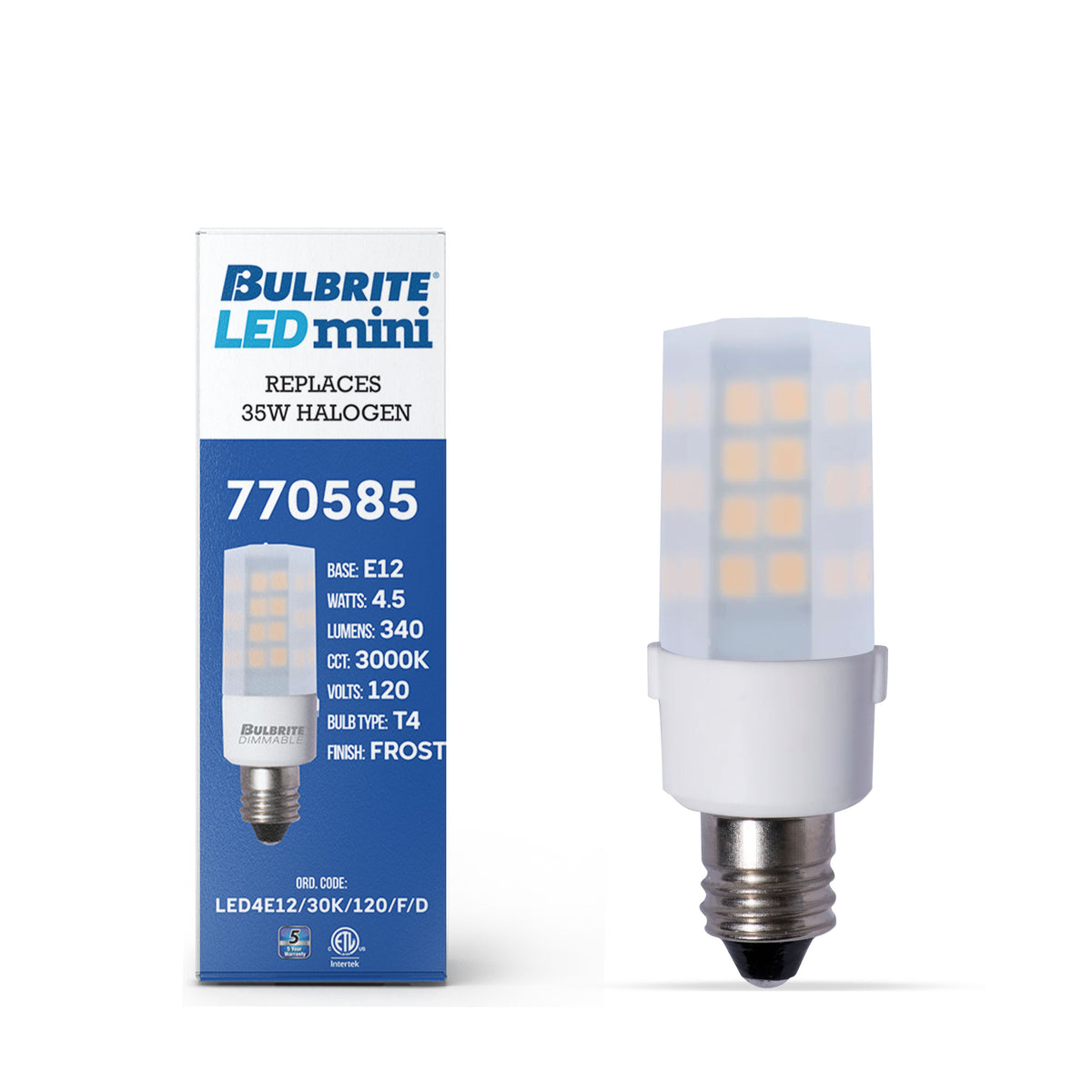 Bulbrite LED 120 – Volt T6 Specialty Mini Bulbs with E12 Candelabra BaseScrew Base, 4.5W, 3000K Soft White Light, 2-Pack