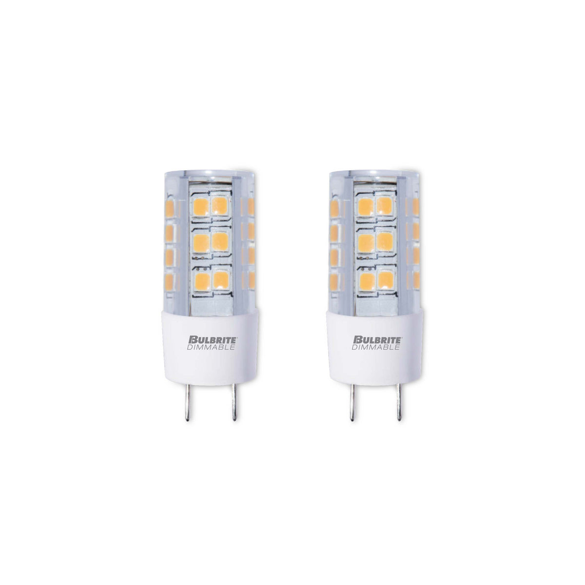 Bulbrite LED Mini T4 Dimmable Bi-Pin Base (GY8) Light Bulb 40 Watt Equivalent 2700K, Clear 2-Pack