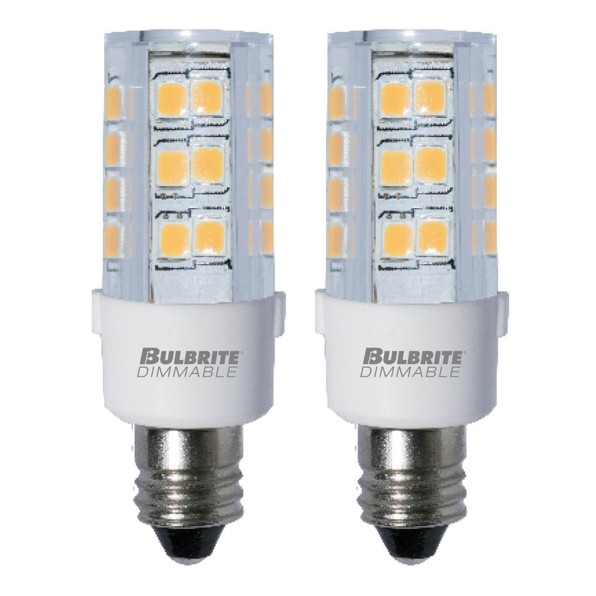 Bulbrite 4.5 Watt T6 Mini LED Light Bulb, Line Voltage Dimmable Mini-Candelabra Screw Base (E11) Warm White Light Bulb (Pack of 2)