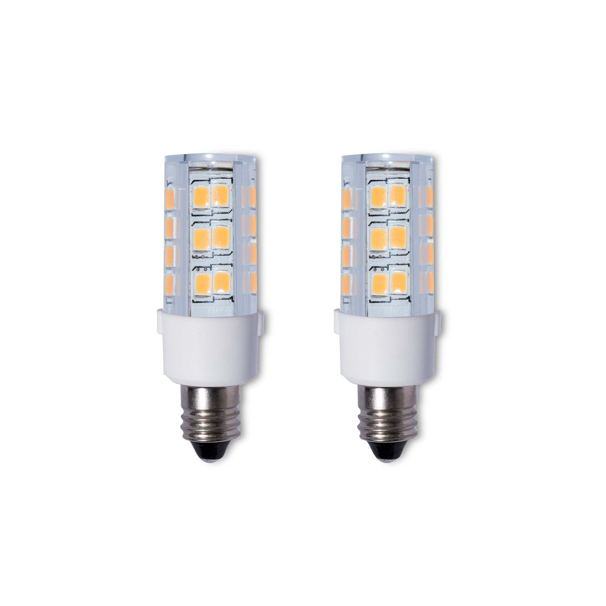 Bulbrite Pack of (2) LED Mini T4 Dimmable Candelabra Screw Base (E12) Light Bulb 35 Watt Equivalent 2700K, Clear